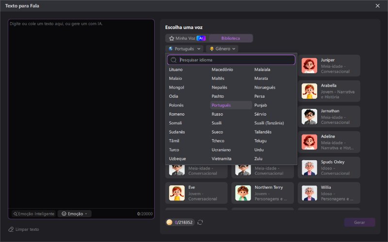 Gerador de voz com IA e emoções