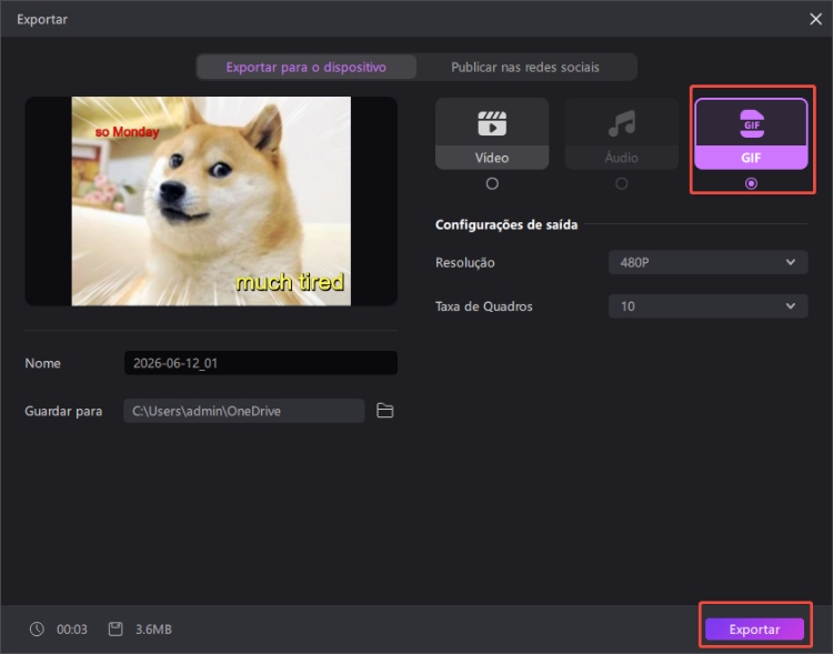 exportação de GIF no HitPaw Edimakor