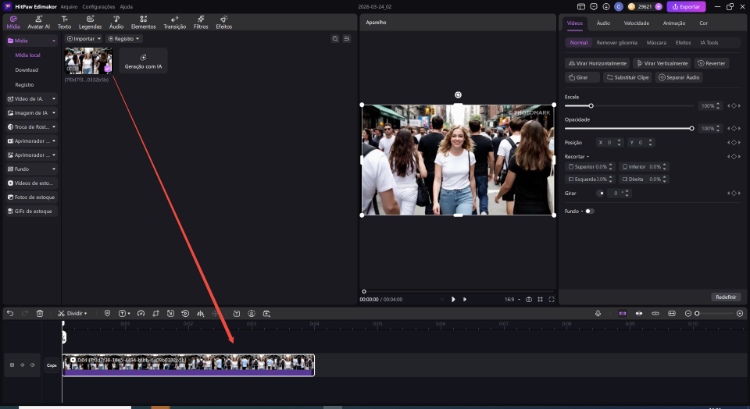 importar vídeo para a linha do tempo