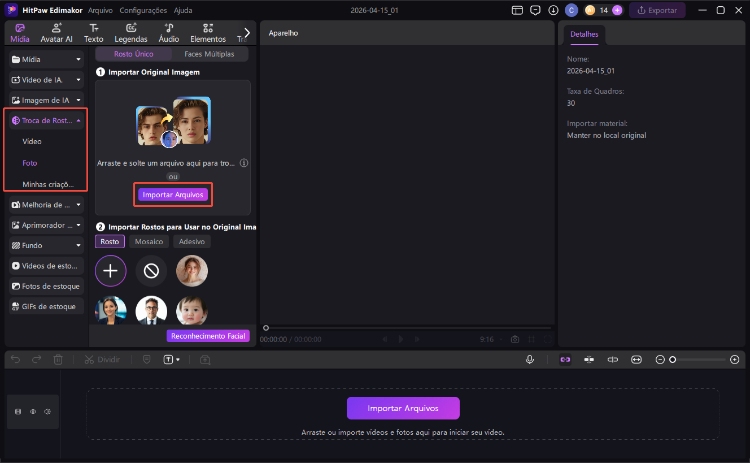 importe suas fotos e vídeos