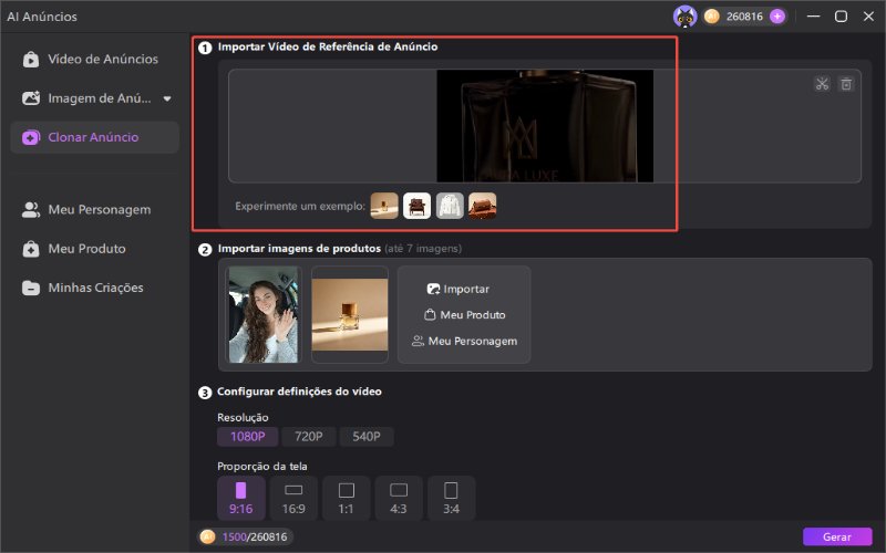 Importando um anúncio de unboxing de referência para o edimakor