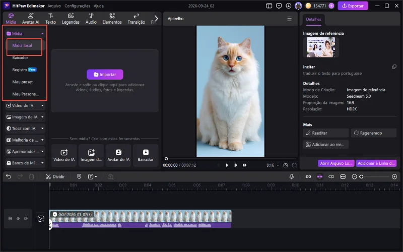 Importando mídia no HitPaw Edimakor