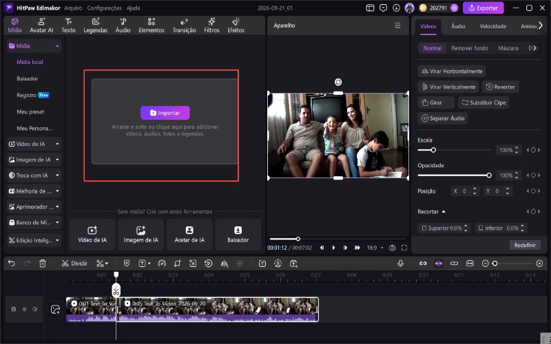 Importando mídia no HitPaw Edimakor