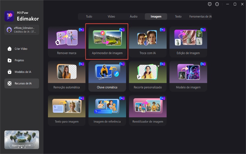 Interface de abertura do aprimorador de imagens de IA do HitPaw Edimakor