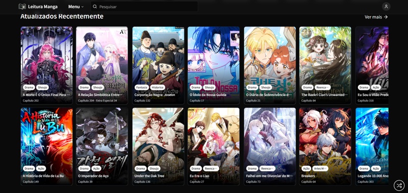 página inicial do site leitura manga