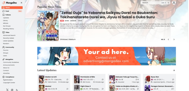 página inicial do site mangadex