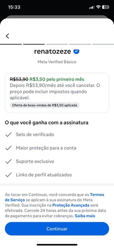 escolher conta verificada