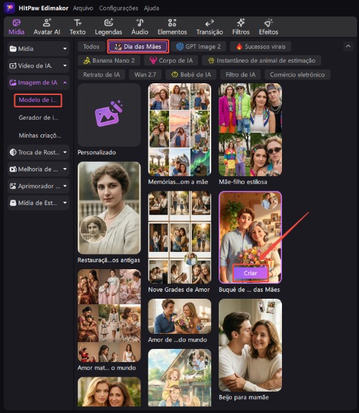 seção de efeitos de imagem do edimakor