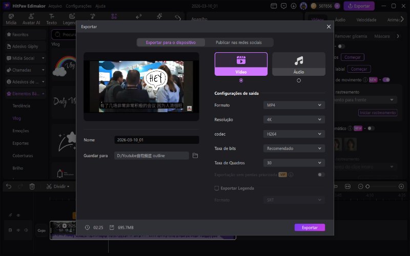Exporte o vídeo final.