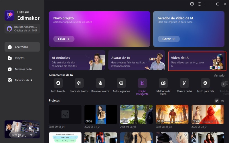 Abra a ferramenta de vídeo com IA do Edimakor