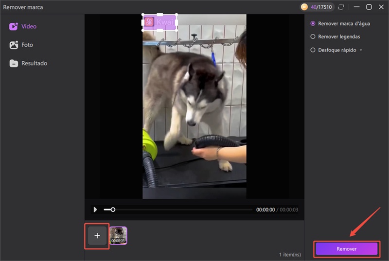 remover marca d'água do vídeo do Kwai com Edimakor passo 3