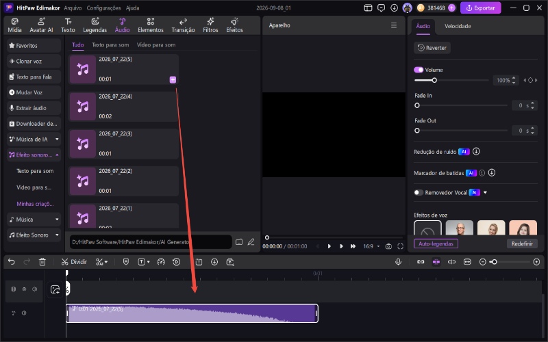 salvar e editar efeitos sonoros