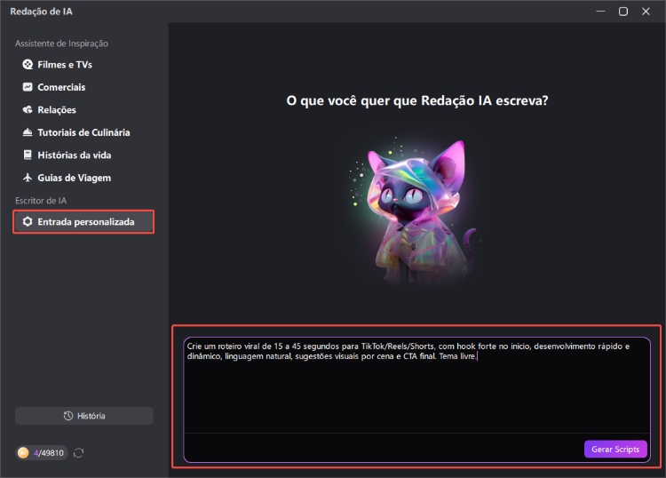 use o copywriting com ia do edimakor para gerar roteiros