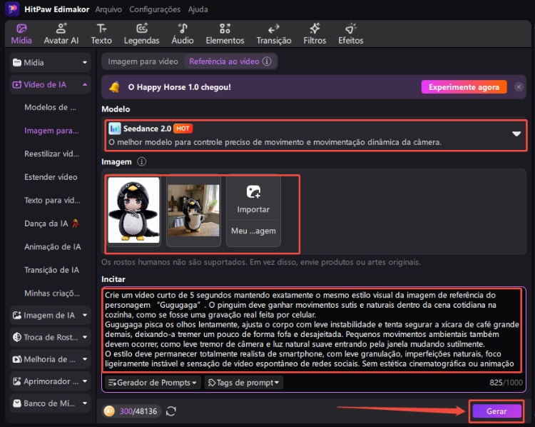 gerar vídeo com imagem de referência no edimakor