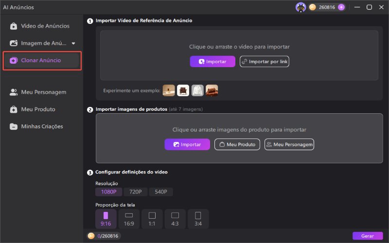 Selecione Clone de anúnciono gerador de anúncios em vídeo com IA.