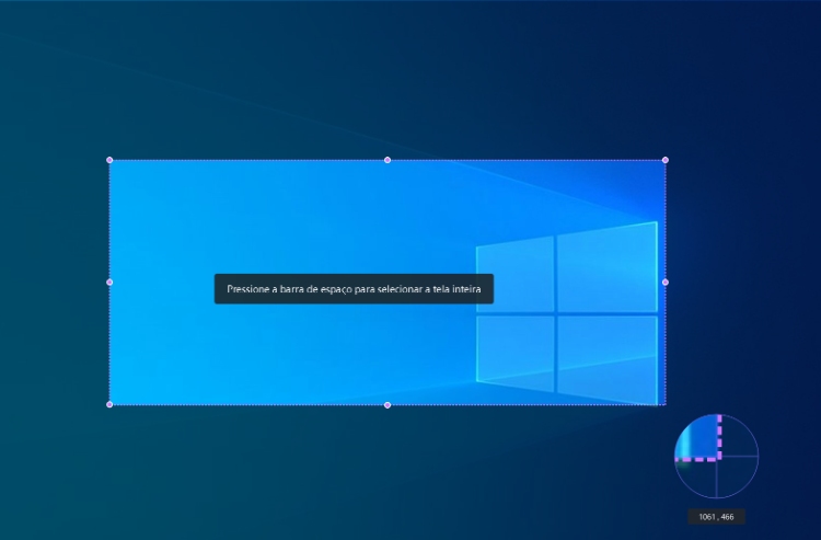 selecionar a área de gravação de tela