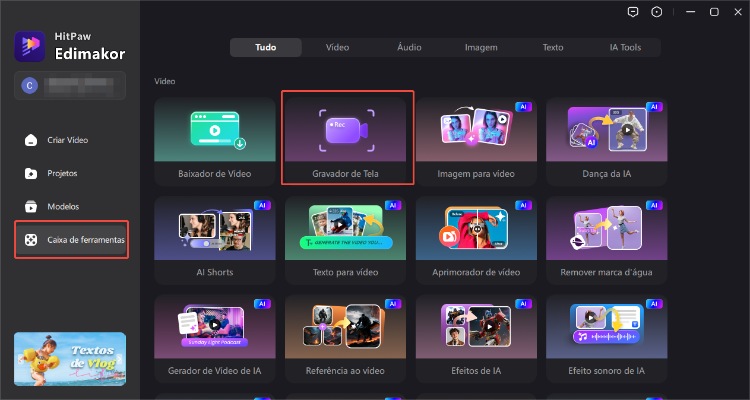 selecionar a opção de gravação de tela