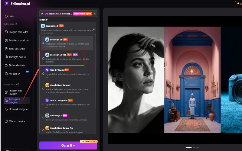 Selecione Seedream 5.0 Pro