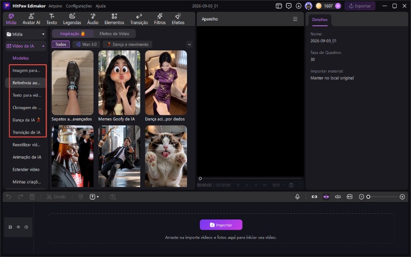 Selecione o modo de vídeo com IA
