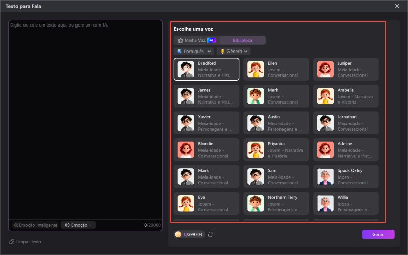 Selecionando uma voz no HitPaw Edimakor