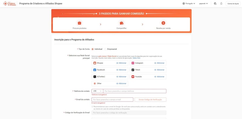 cadastro afiliado shopee