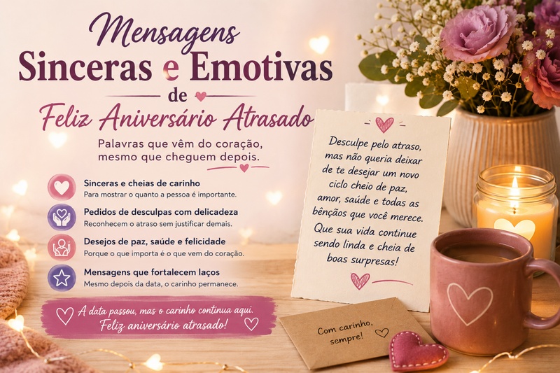 frases aniversário atrasado