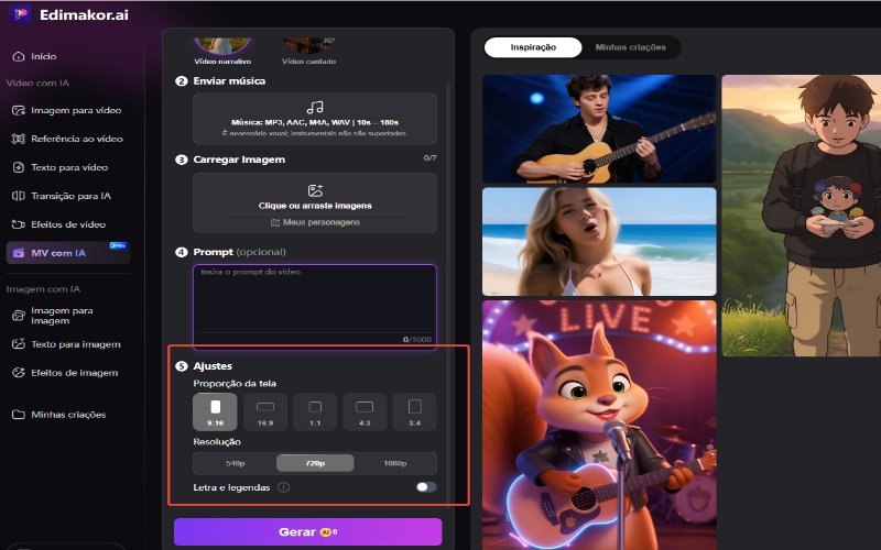 Selecionar o tamanho do vídeo