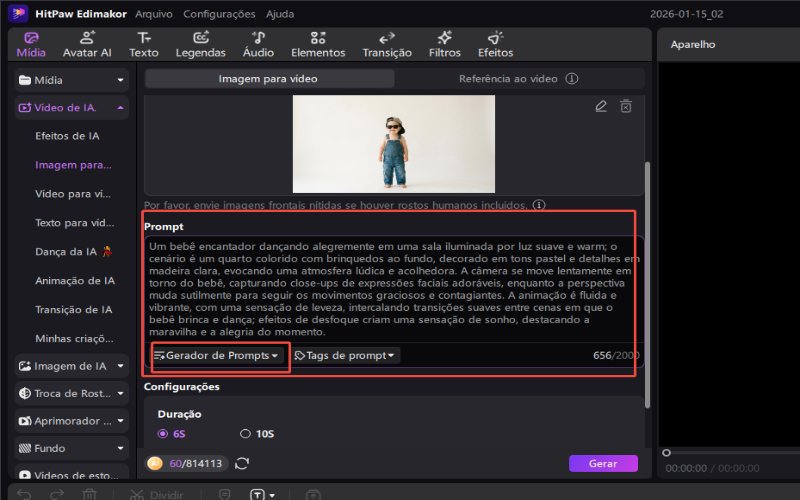tendência de dança de bebê com IA prompt edimakor
