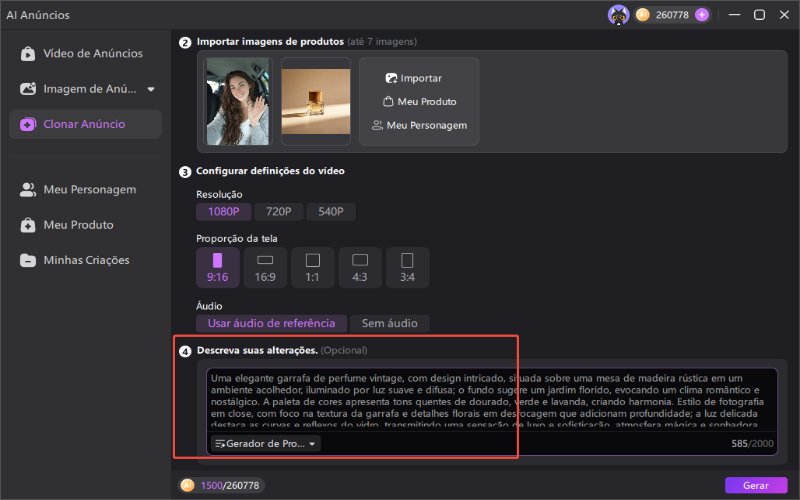 Escreva o prompt no Hitpaw Edimakor, o gerador de vídeos UGC com IA.