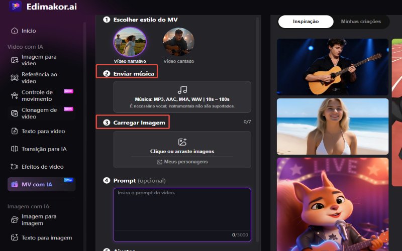 enviar imagens para o vídeo musical