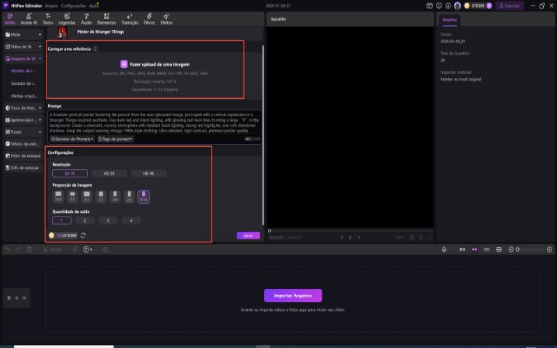 configurações do editor de fotos com IA