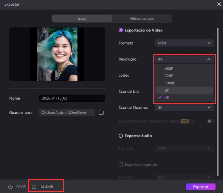 selecionar resolução 4k para vídeo no instagram