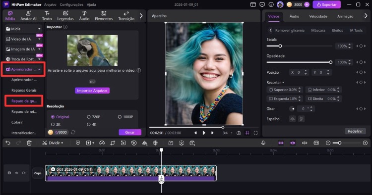 melhorar a qualidade de vídeo com ai