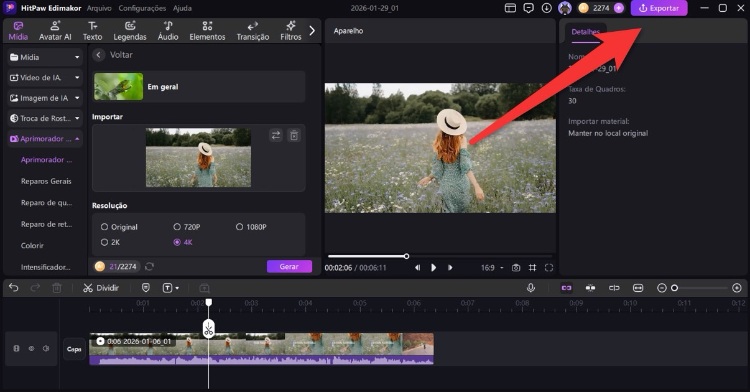 exportar vídeo aprimorado para melhorar a qualidade de vídeo
