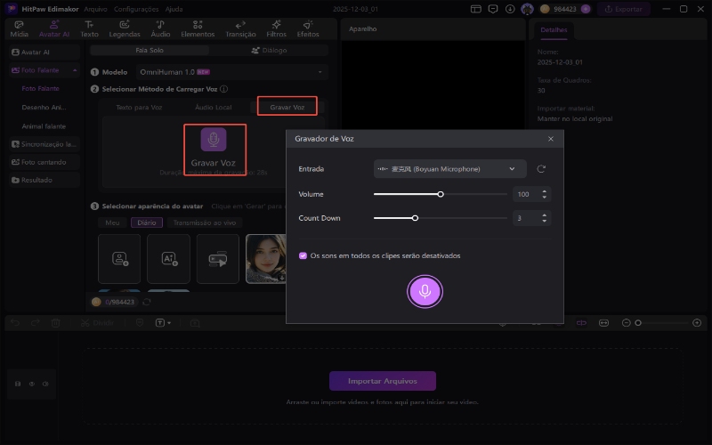 foto falante edimakor - gravação de voz
