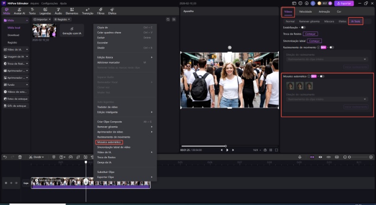 colocar mosaico em rosto de videos
