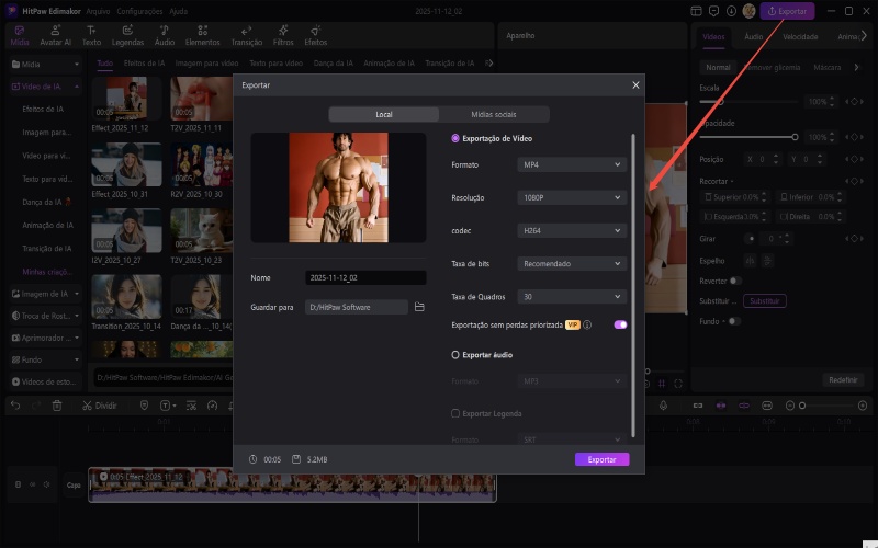 gerar vídeo muscular por IA
