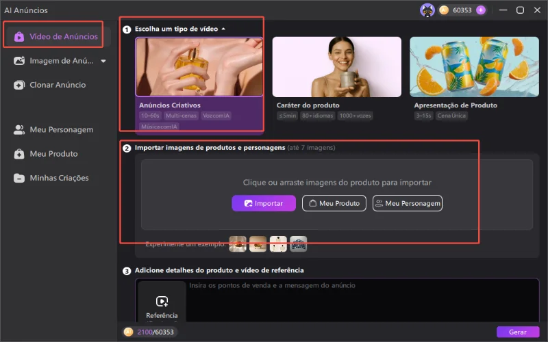 Envie imagens de produtos e modelos