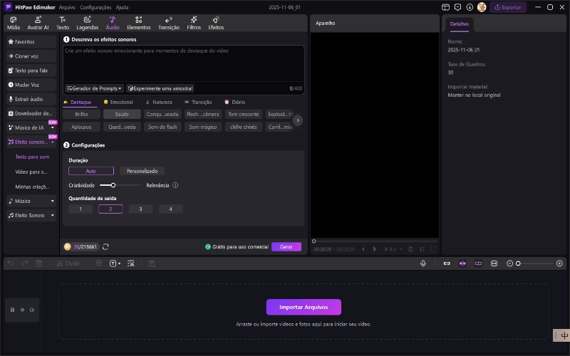 escolha o gerador de efeitos sonoros edimakor ai