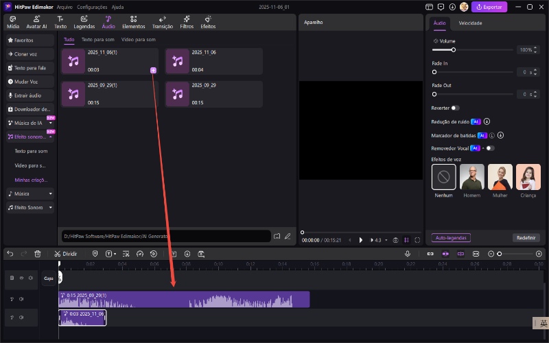 usar efeito sonoro de IA