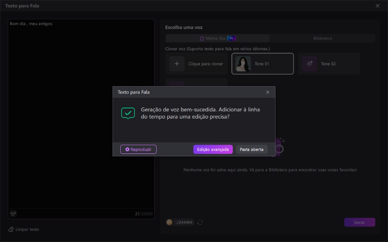 reproduzir clone de voz