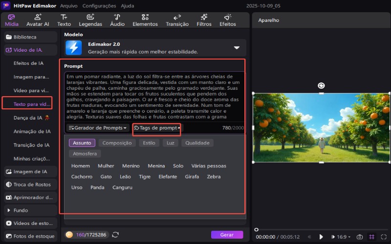 guia de conversão de texto em vídeo do edimakor 2