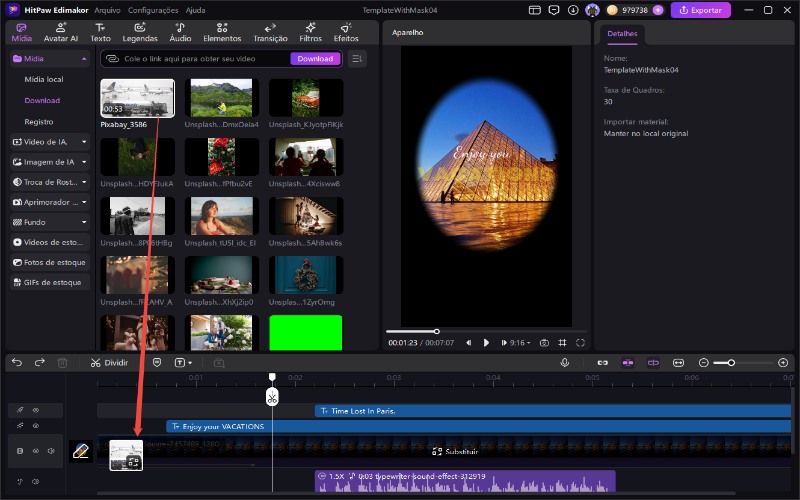 Arraste para substituir os clipes no modelo.