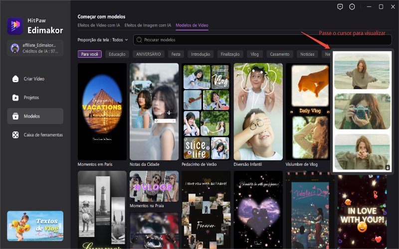 modelos de pré-visualização