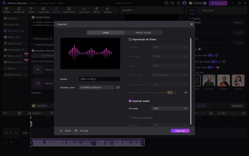 Clonagem de voz edimakor - exportar o arquivo de voz