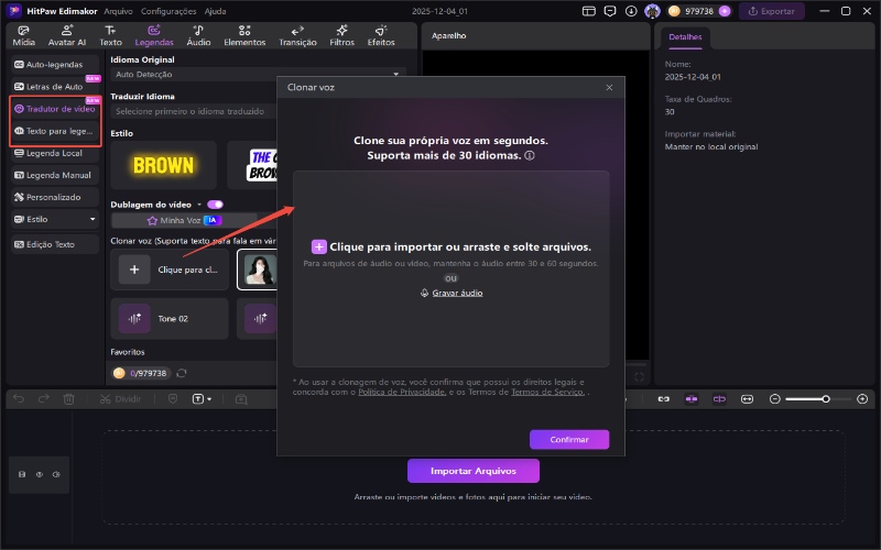 Acesso ao clone de voz edimakor - legendas