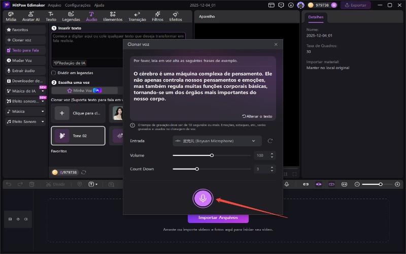 Clone de voz edimakor - gravar voz