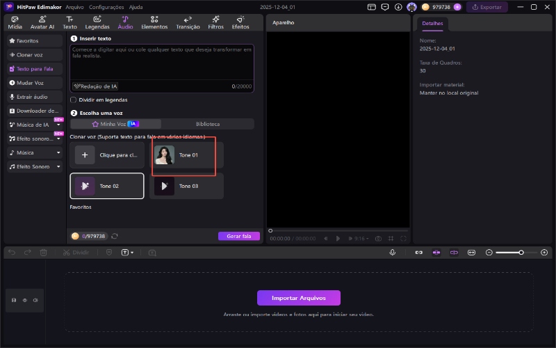 Clonagem de voz edimakor - aplicar a voz clonada no TTS