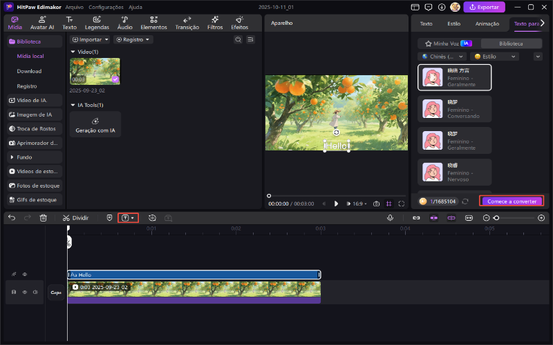 conversão de texto em fala por IA Edimakor
