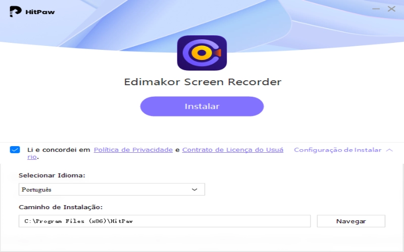 Instale o gravador de tela Edimakor e selecione o idioma.